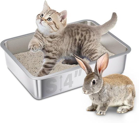 Small Stainless Steel Litter Box,15.7"x11.8"x4" Kitten Litter Box, Easy Clean Non Stick Easy Entry No Smell Metal Litterbox for Kittens/Kitty/Rabbits
