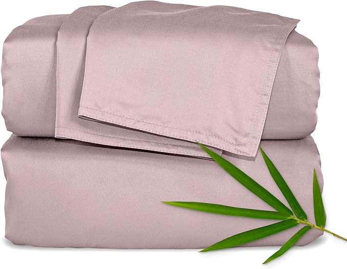 Pure Bamboo King Sheets, Genuine 100% Organic Viscose Derived from Bamboo Bed Sheet Set, Luxuriously Soft & Cooling, Double Stitching, 2 Year Quality Promise (King, Dusty Pink)