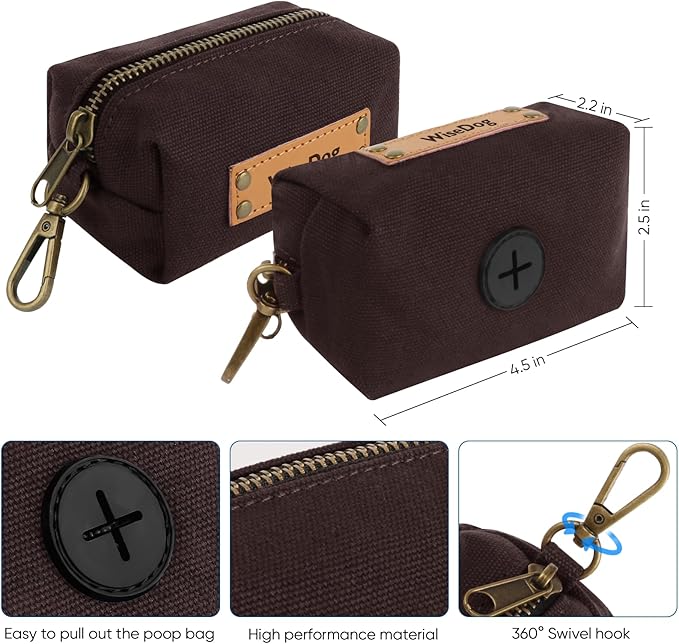 Wisedog Dog Collar and Leash Set, Waterproof Adjustable Puppy Collars with Cute Tag 4FT Dog Leash with Poop Bag for Small Medium Large Dogs (S, Brown)