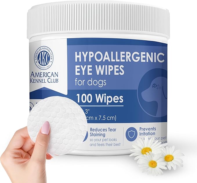 AKC Pet Eye Wipes for Dogs & Cats – Tear Stain Remover & Eye Discharge Cleaner – Hypoallergenic Grooming Wipes, 100 Count (Unscented) AKC 3 * 3" PET Eye Wipes UNSCENTED 100 Count