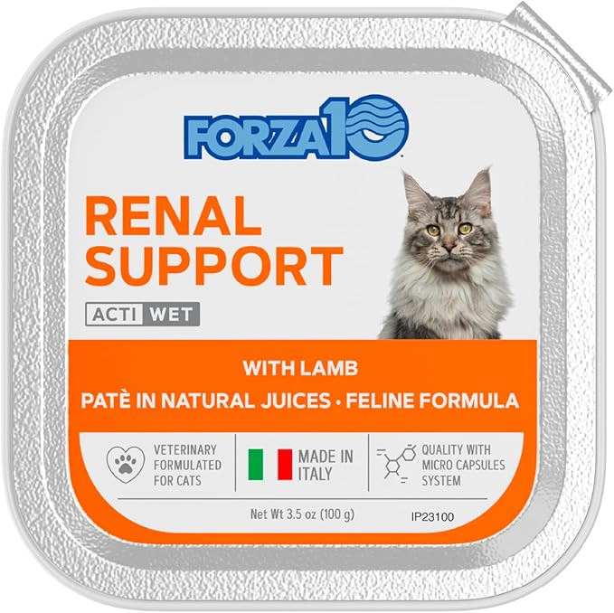 Forza10 - Cat Food, Vet-Formulated Renal Wet Cat Food, Non GMO, Kidney Care Food with Lamb Flavor, Crafted for Adults, Made in Italy (3.5 oz, 32 Pack)