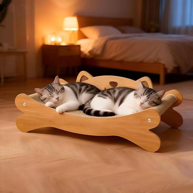 Cat Scratcher Bed for Indoor Cats Hammock for Scratch Pad Cat Scratching Post 40 lbs Weight Capacity 23.2″ Large Cats Scratcher Lounge, Wooden Modern Cat Scratcher Furniture