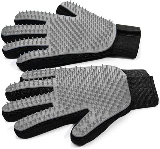 Pet Hair Removal Glove for Dogs & Cats, 2-Pack 2-in-1 Deshedding Brush & Massage Mitt - Grooming Gloves for Shedding Control, Bathing and Washing, Safe for Short/Long Hair Pets (Gray))