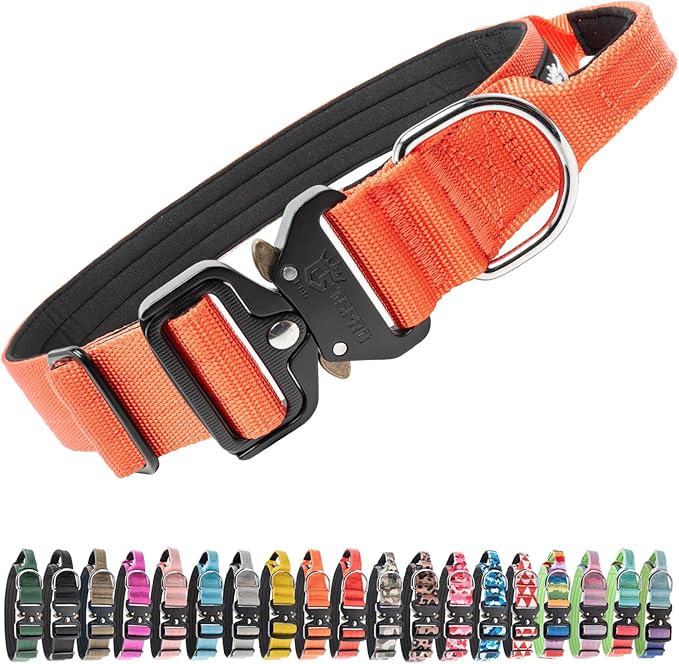 TSPRO Premium Dog Collars Tactical Dog Collar with Handle and Heavy Duty Quick-Release Metal Buckle Durable Thick and Adjustable for Medium to Large Dogs (Orange L)