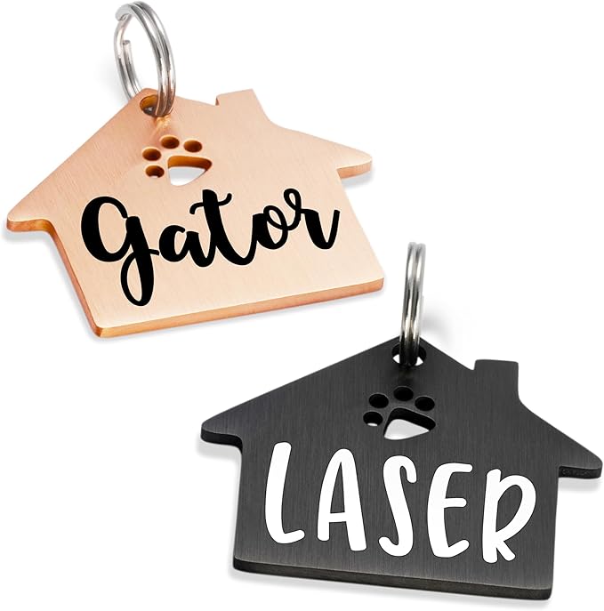Ultra Joys Dog Tags Personalized for Pets - Hollow Paw Custom Pet ID Tag - Engraved Dog Tag for Small, Large Dogs - Large House in Black