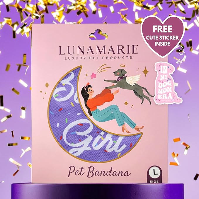 LunaMarie - Luxury Pet Birthday Bandanas -Premium & Silky Poly Fabric | 100% Handmade | Custom Shape Dual Layered (Birthday Girl Purple, Small)