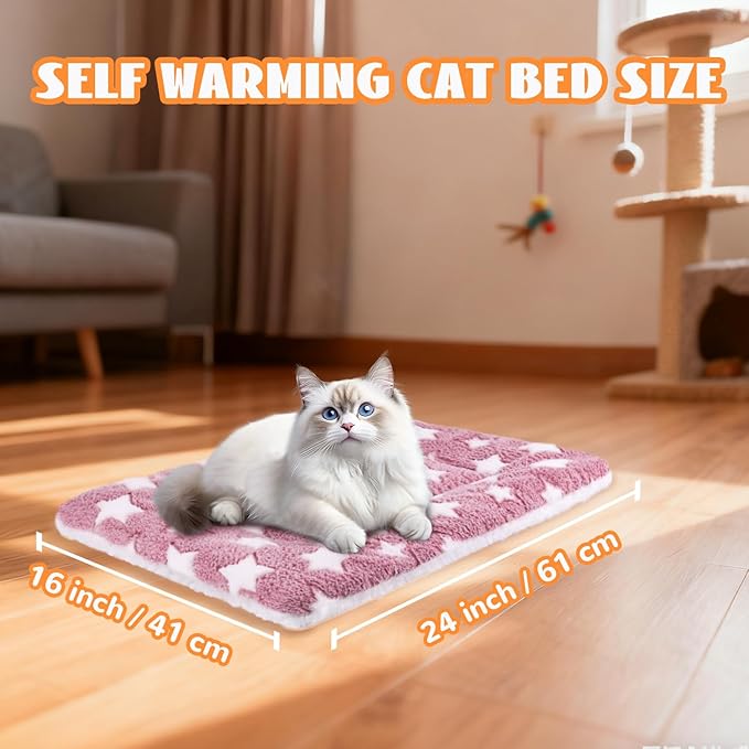 2 Pcs Self Warming Cat Bed, Self Heating Pet Mat for Cats & Dogs Soft Calming Cat Bed Mat Reflects Body Heat Warm Washable Pet Pad for Crates, Floors, Indoor, Outdoor (24×16 Inch)