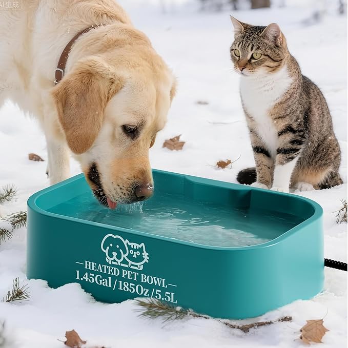1.45 Gallon Extra-Large Heated Water Bowl for Dog&Cat,Outdoor Heated Dog Bowl with Anti-Chew Cord,Waterproof Heated Pet Bowl Provides Drinkable Water in Winter for Chickens,Squirrels,Rabbits,Blue