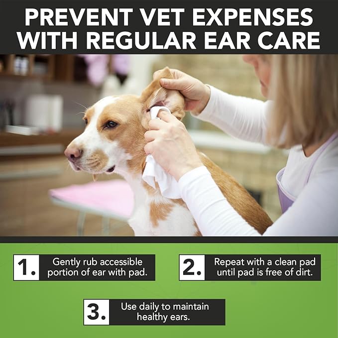 NOVEHA 150PCs Dog Ear Cleaner Wipes, Daily Ear Cleaner for Dogs & Cats - Stop Ear Itching with Aloe, Eucalyptus & Witch Hazel Ear Wipes for Dogs - for Odor Control, Dirt and Wax Removal, Unscented