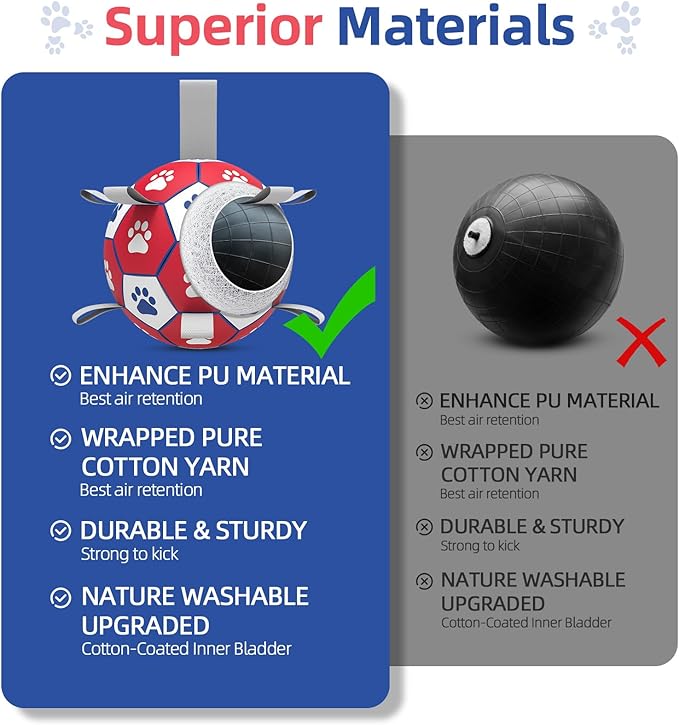 Diman Dog Balls, Dog Soccer Ball with Straps for Indoor Outdoor Play, Pet Toys Balls for Small Medium Dogs, Dog Birthday Gift, Interactive Dogs Toy for Tug of War (6 inch)