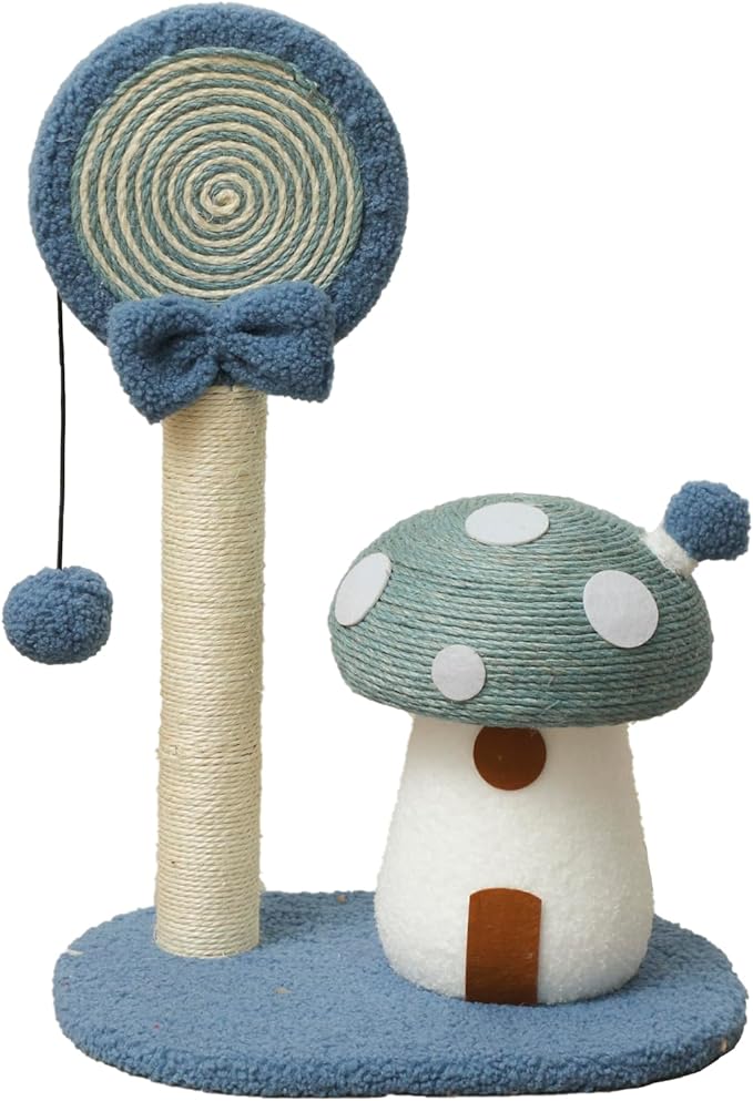Doggie&Kittie Cat Scratching Post Cute Kitten Scratching Board Kitty Toys Mushroom Lollipop Cat Scratcher Furniture Cat Climber Climbing Tower for Indoor Cats Sisal Material (Blue)