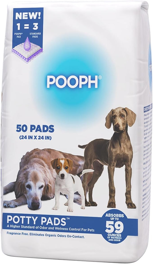 POOPH® Potty Pads™ – 50 Count – Superior Absorbency & Odor Control – Absorbs 59oz, Leak-Proof, Track-Proof, Spill-Proof – Quick-Dry, Disposable, 24x24 Inch – for Puppies, Seniors, Housebound Pets