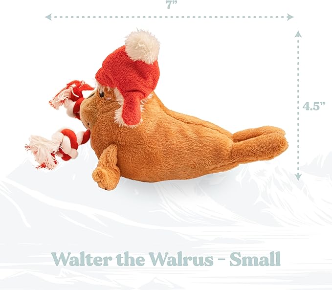 Dog Toys | Holiday Plush Toy Walrus Stuffed Animal for Dogs | Small Eco Friendly Toy - Easy to Clean and Made from Non Toxic Materials