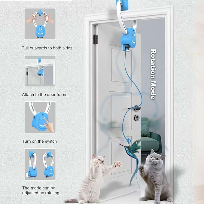 Meowscles Cat Toy, Automatic Interactive Cat Feather Toys with Rotating and telescoping Modes., USB Rechargeable Kitten Toys for Indoor Cats (White)