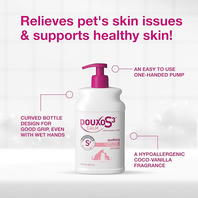 Douxo S3 Calm Shampoo, Contains 0.75% Ophytrium, Soothing, For Itchy, Irritated or Allergic Skin, For Dogs and Cats, 16.9 fl. oz. (500mL)