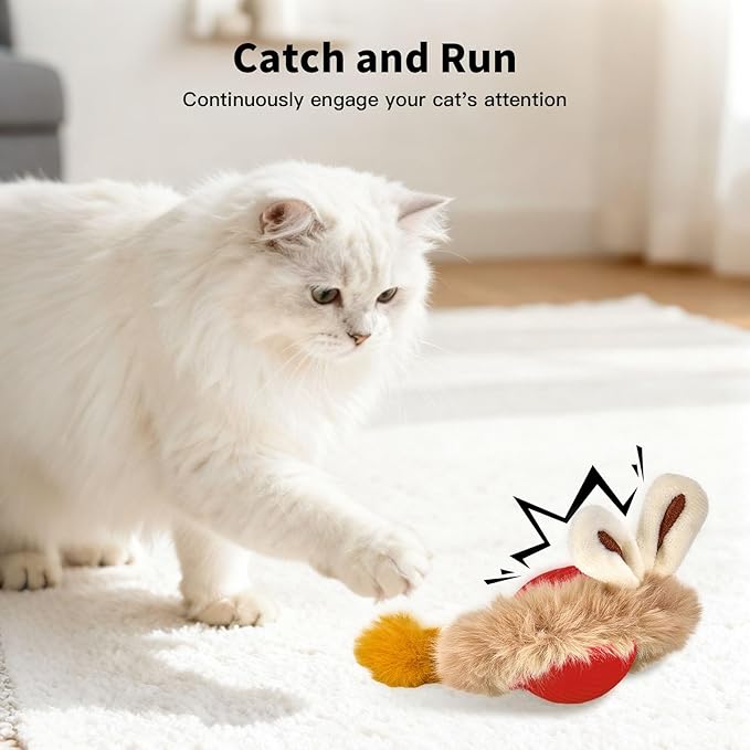 Interactive Cat Toy Ball, Automatic Cat Toys for Indoor Cats, Motion Activated Kitten Toys with 2 Replacement Tails, USB Rechargeable, Moving Cat Toys for Enrichment Exercise (Red)