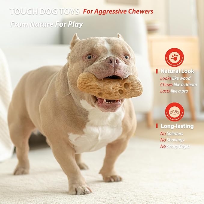 Willjoy 2-Pack Tough Dog Toys for Aggressive Chewers, Pine Wood and Nylon Dog Chew Toys, Aggressive Chew Toys for Large Dogs, Bacon Indestructible Dog Toy, Large Dog Toys to Keep Them Busy