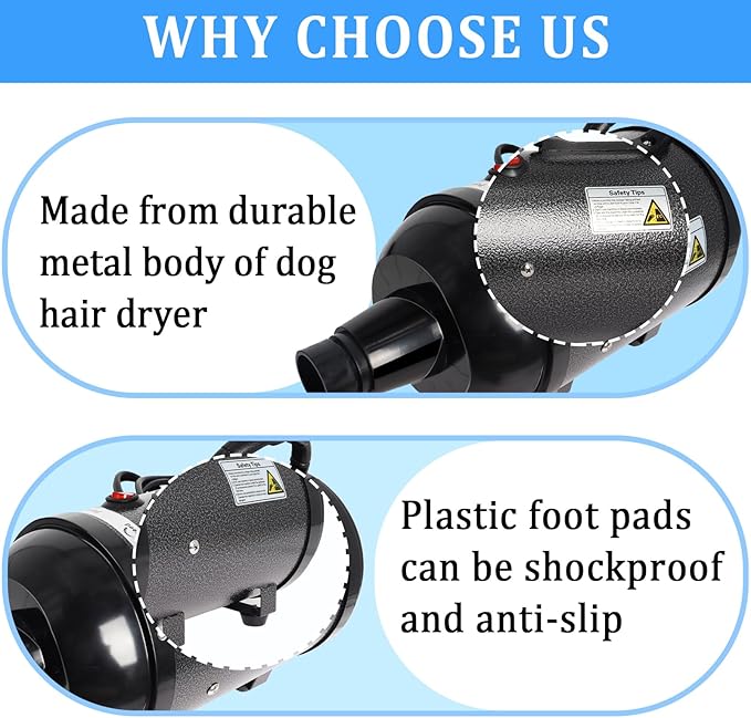 Dog Dryer for Large Dogs 5.2HP 3800W High Velocity Pet Hair Dryers with Heater for Grooming, Spind Temperature Adjustable Pet Dryer Machine with 4 Nozzles (Black)