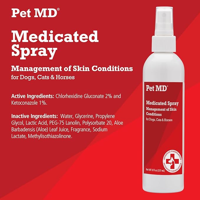 Pet MD Topical Spray for Dogs, Cats, and Horses with Essential Fatty Acids, Aloe and Vitamin E - 8 oz