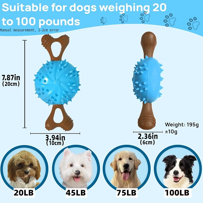 Indestructible Dog Chew Toy, Durable Chew Toy for Small and Medium Dogs, Interactive Bone Toy to Keep Dogs Busy, Teeth Cleaning Toy, Multifunctional Dog Toy for Treats/Cleaning/Chewin