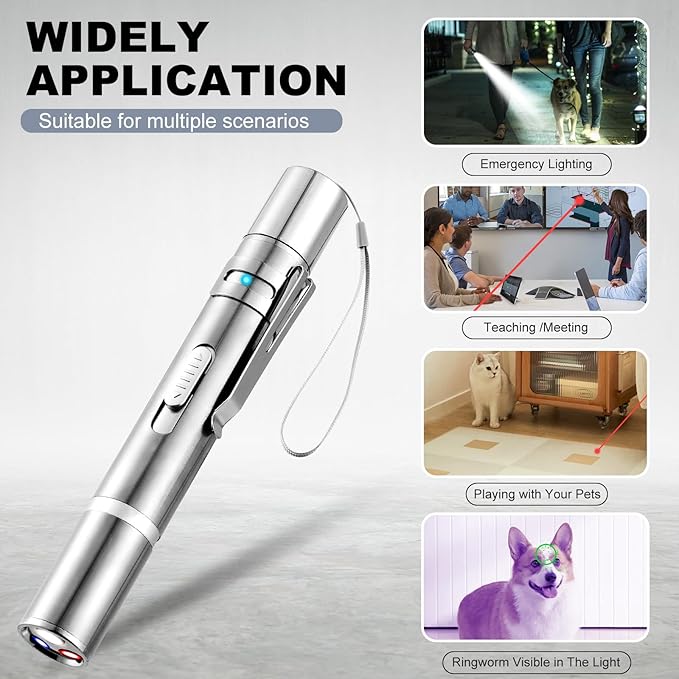 Laser Pointer, Cat Toys, Cat Laser Toy Pointer with 5 Adjustable Patterns, Dog Laser Toy, USB Recharge Laser, Long Range and 3 Modes Training Chaser Interactive Toy