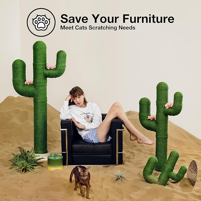 VETRESKA Cat Scratchers for Indoor Cats Cactus Cat Scratch Post Jute Rope, 31.5'' Tall Green Vertical Cactus Cat Tree Scratching Posts Protect Furniture