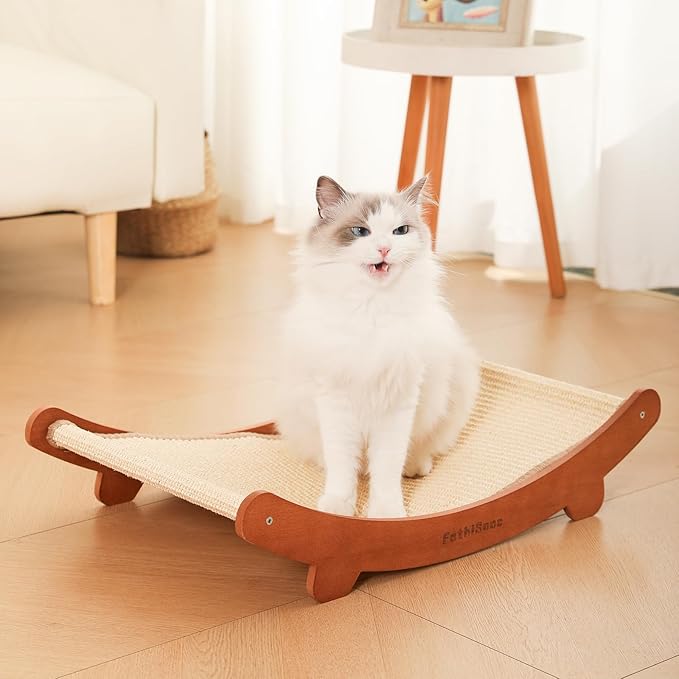 Extra-Larger Sisal Cats Scratcher Bed Shaped U, Beech Wood Scratching Pad Indoor cat Toy,Durable,Wooden Cat Furniture Protector, Scratch Post for Larges Cats Scratcher Lounge,Clawing and Play