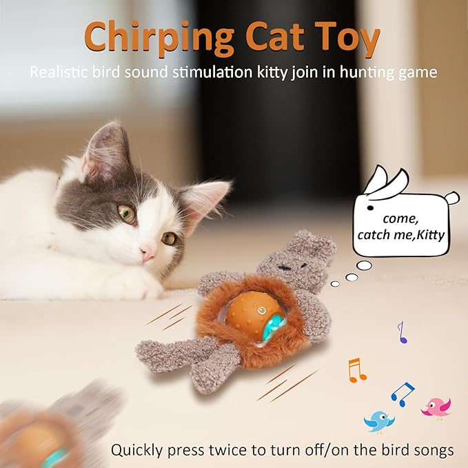 Interactive Cat Toys for Indoor Cats,Fast Moving Ball with Rabbit Cover,Bird Chirping Toy for Bored Indoor Adult Cats,Automatic Kitten Toys,Smart Self Play Ball,Motion Activated, Rechargeable