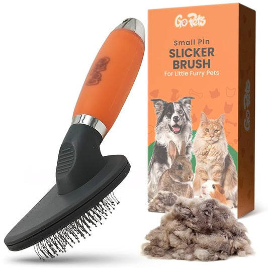 GoPets Small Pin Slicker Brush, Easy-Groom Pin Comb for Tangles & Shedding, Rounded Safety Tips, Dematting Brush for Short & Long Hair Cats, Dogs & Furry Pets, Ideal for Sensitive, Hard-to-Reach Areas