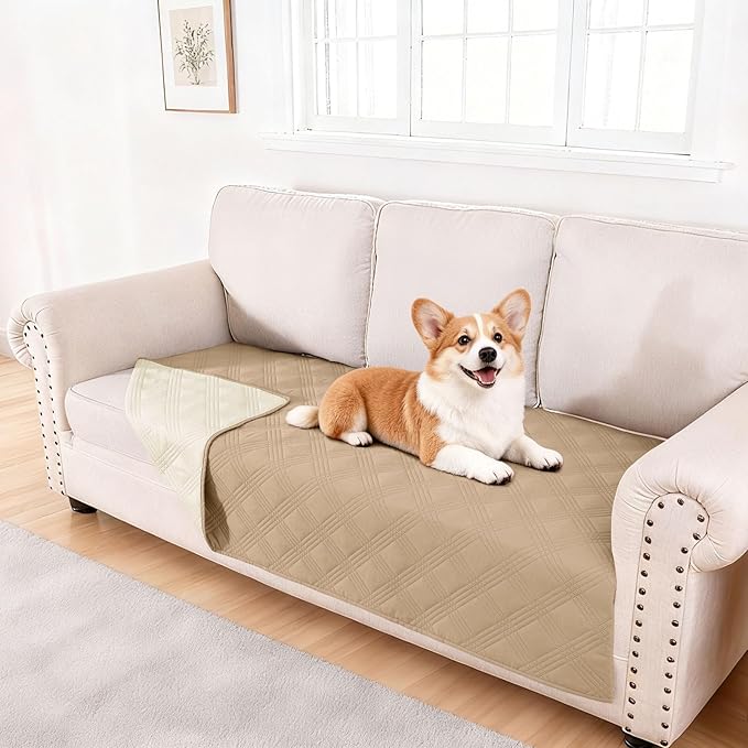 hyha Waterproof Dog Blanket, Reversible Pet Bed Blanket, Soft Sofa Couch Cover for Dogs Washable, Waterproof Pet Couch Covers for Sofa Puppy Cats Furniture Protector(40"x70", Camel/Beige)