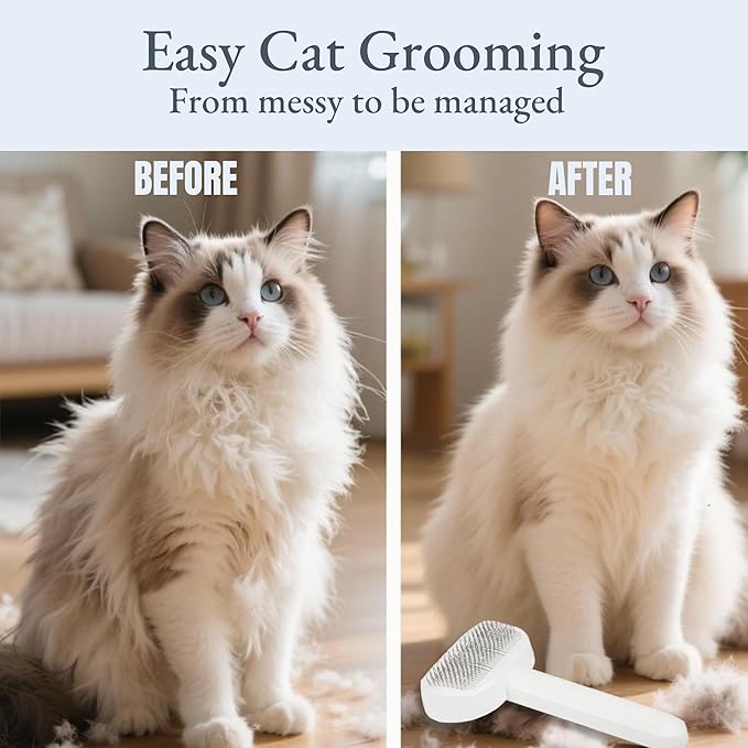 Self-Cleaning Slicker Brush for Dogs & Cats, 3-in-1 Grooming Kit with Detangling Comb & Storage Box, Deshedding Tool for Long Short Hair Pets, Skin-Friendly Brush Prevents Matting & Tangles