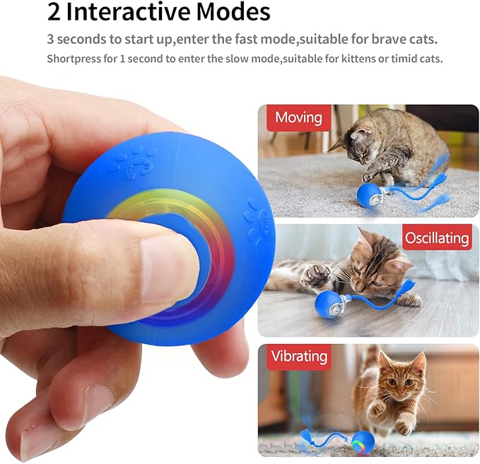 Interactive Cat Toys for Bored Indoor Cats - Motion Activated Fun with RGB Lighting, 2 Speed Settings & 3 Modes - Perfect for Cats & Kittens! (Blue)