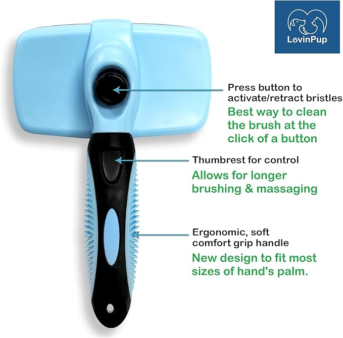 Dog Slicker Brush, Self Cleaning, Shedding and Grooming Tool for Pets, Best Dog Brush with Easily Retractable Bristles to Remove Hair Instantly