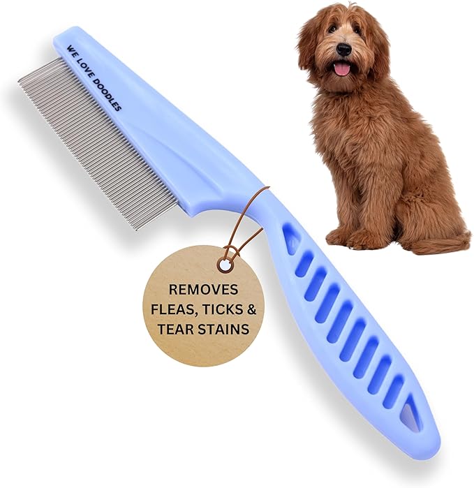 Dog Face Comb, Flea Comb for Dogs, Fine Tooth Tear Stain Remover Metal Comb, Removes Crust, Mucus, and Stains, Face Brush for Poodles & Other Breeds, Grooming Brush for Pets, Small [We Love Doodles]
