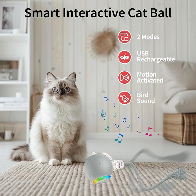 Interactive Cat Toy - Automatic LED Light Ball, Rechargeable & Durable - Keeps Cats Active & Engaged - Ideal for Kittens & Adult Cats