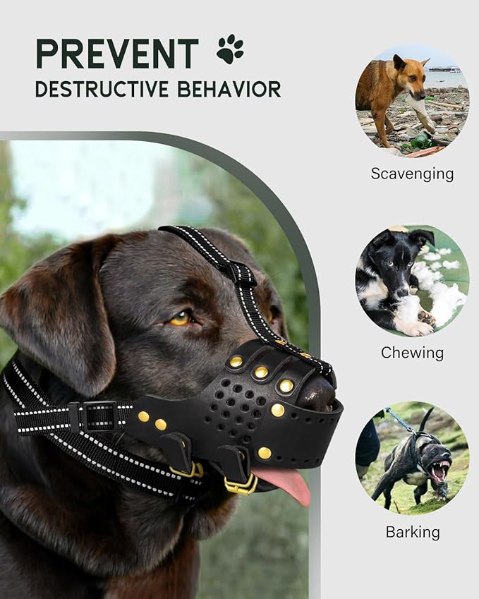 Dog Muzzle, Leather Basket Soft Muzzles Medium Large Breeds, Pitbull Dog Muzzle Amstaff Staffordshire Terrier, German Shepherd Dalmatian Doberman Adjustable (L)