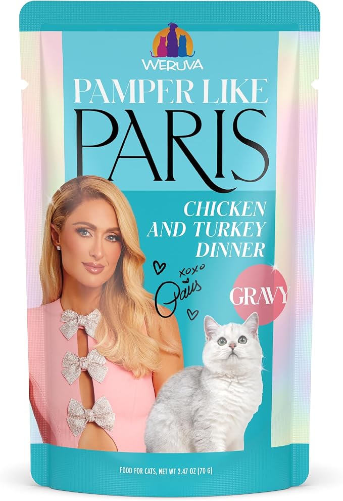 Weruva Paris Hilton Pamper Like Paris Wet Cat Food, Chicken and Turkey in Gravy, 2.47oz Pouch, Pack of 12