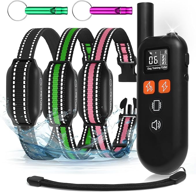 3 Dogs Shock Collar with Remote 3 Pack - 3300FT Dog Training Collar with Flashlight, Double Shock for Large/Stubborn Dogs, 4 Training Modes, IP67 Rechargeable E Collar for Small Medium Large Dogs