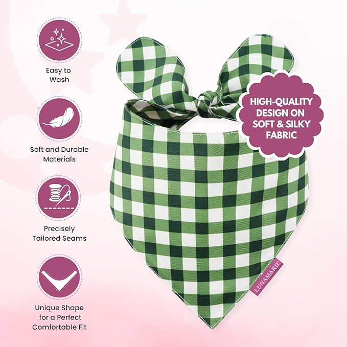 LunaMarie - Luxury Pet Birthday Bandanas -Premium & Silky Poly Fabric | 100% Handmade | Custom Shape Dual Layered (Olive, Small)