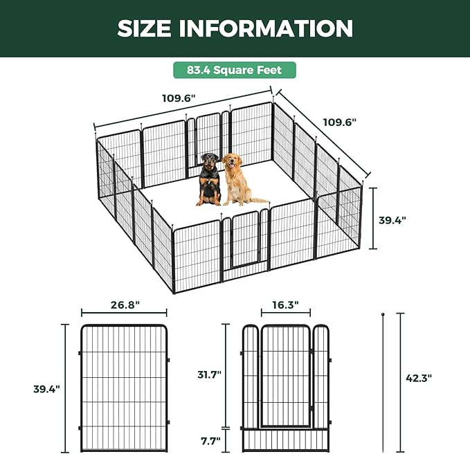FXW Rollick Unleashed Dog Playpen for Indoor, Yard, RV Camping, 40 inch 16 Panels for Medium and Large Dogs│Patented