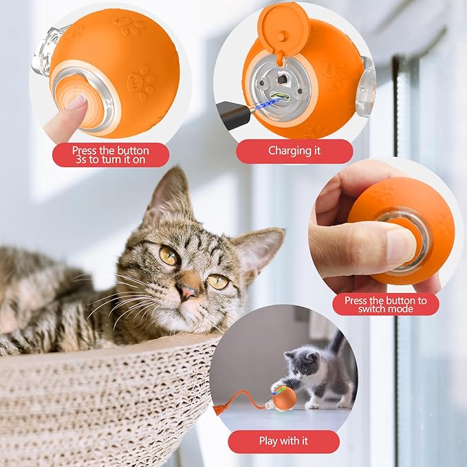 Interactive Cat Toys for Indoor Cats-Fast Rolling on Carpet,Automatic Cat/Kitten Toys for Bored Indoor Cats,Motion Activated