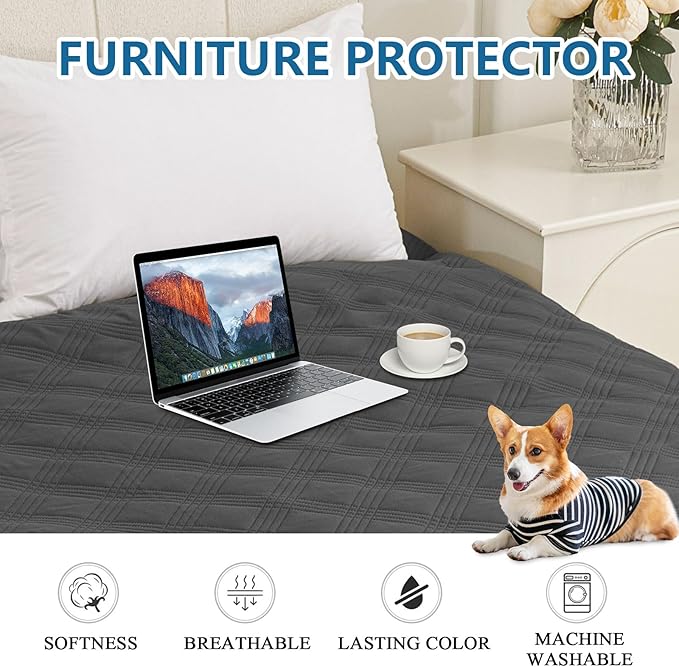 hyha Waterproof Dog Blanket, Reversible Pet Bed Blanket, Soft Sofa Couch Cover for Dogs Washable, Waterproof Pet Couch Covers for Sofa Puppy Cats Furniture Protector(68"x82", Dark Grey/Dark Grey)