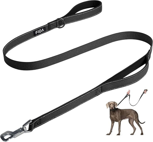 Fida 4 FT Heavy Duty Dog Leash with 2 Comfortable Padded Handles, Traffic Handle & Advanced Easy Snap Hook, Reflective Walking Lead for Large, Medium & Small Breed Dogs (4 FT x 1" Wide, Black)