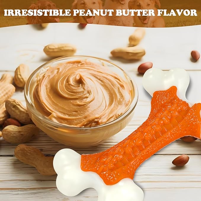 6-Pack Dog Toys for Aggressive Chewers Large Breed, Tough Bones, Nylon Puppy Teething Chew Toys Medium Dogs, Heavy Duty Peanut Butter Flavor Toys