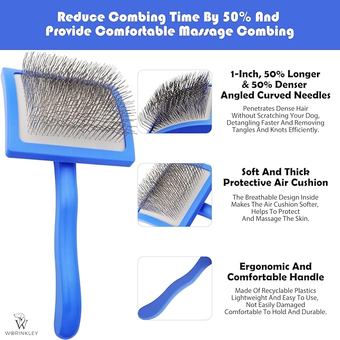 Slicker Brush for Dogs, Professional Pet Doodle Grooming brushes for Goldendoodles, Labradoodles, Poodles - Long Pin Detangler for Dematting dog slicker brush - Large