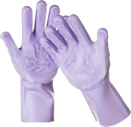 DELOMO Pet Grooming Gloves 1 Pair: Soft and Gentle Silicone Dog Washing Gloves - Bathing Scrubber Brush Mitt Grooming Shedding Fur Removal Massage for Dogs/Cats/Horse, Purple