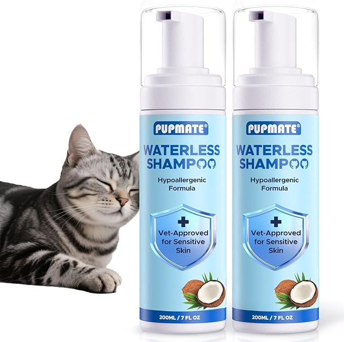 Cat Waterless Shampoo - No Rinse Formula for Quick Clean Between Baths, Hypoallergenic & Detangling, Reduce Itchy Skin Shedding, Vet-Recommended for Kittens/Senior Cats, Coconut Scent