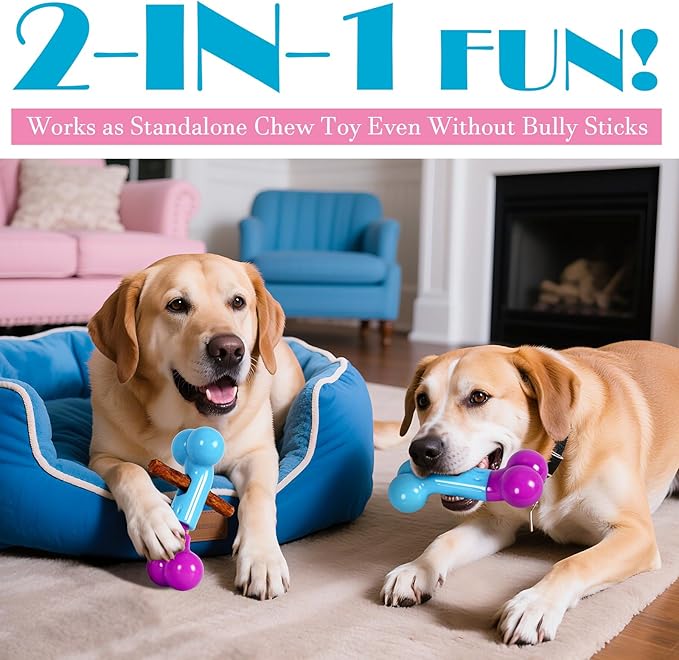 Apasiri Bully Stick Holder for Aggressive Chewers - Tough Dog Toy Prevent Choking and Free Up Your Hands, Bacon Flavored Nylon Chew Toy for Medium & Large Dogs to Keep Them Busy, Gift for Dogs, Pink