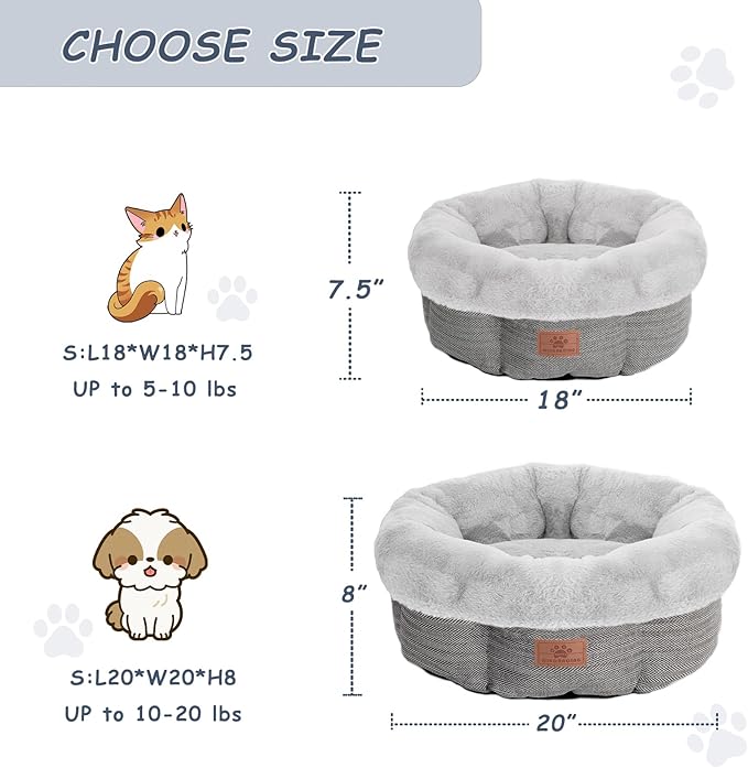 WINDRACING Cat Beds for Indoor Cats,Kitten Bed,Dog Bed for Extra Small Dogs Breeds,Puppy Kennel Bed, Comfy Durable Pet Sleeping Bed, Washable Roun Cat Bed & Non-Slip Bottom, Size 18"L x 18"W x 7.5"Th