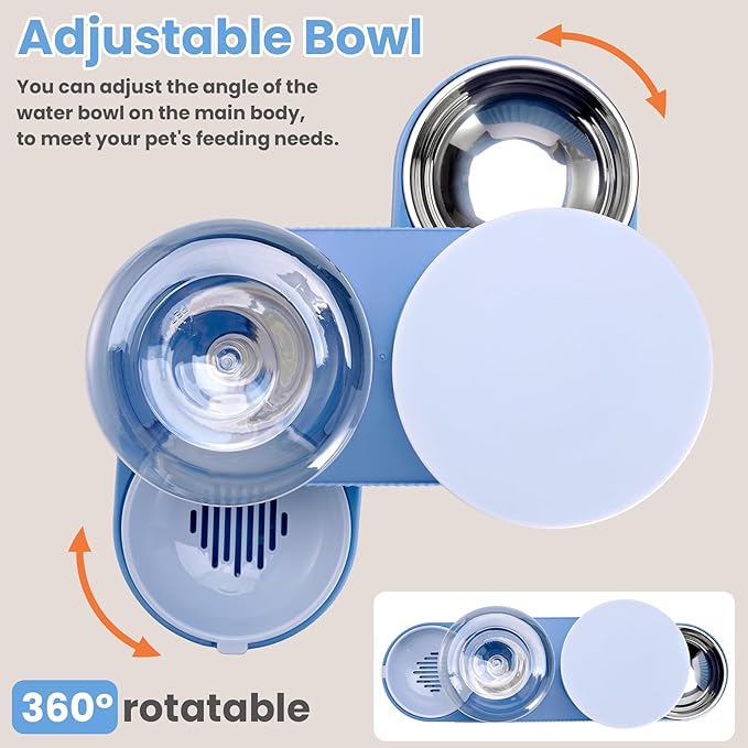 2 Pack Automatic Cat Feeder Stainless Steel Water Dispenser Gravity Food Feeder and Waterer Set with Pet Food Bowl for Small Medium Kitten Puppy Pets Large Capacity(Blue)
